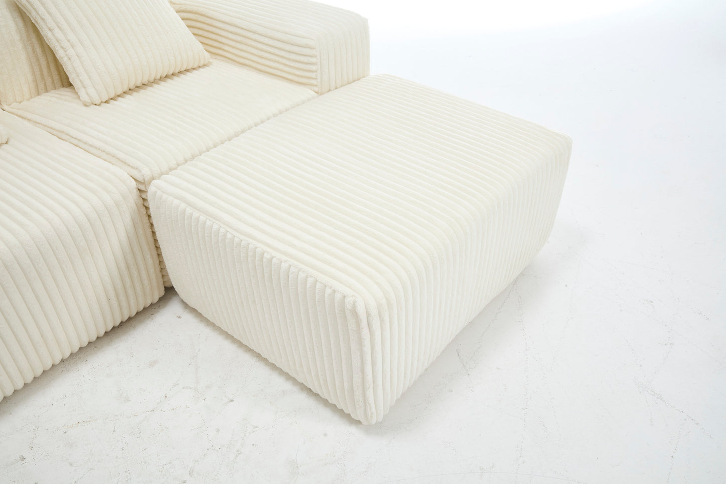 Modern Minimalist Modular Sectional Sofa, L-Shape Upholstered Cloud Couch with Deep Seats, Right Facing Chaise for Living Room-White