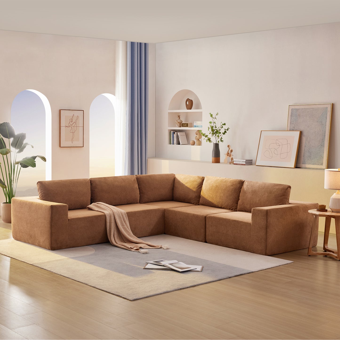 116*116" Modular L Shaped Sectional Sofa,Luxury Floor Couch Set,Upholstered Indoor Furniture,Foam-Filled Compressed Sofa for Living Room,Bedroom,5 PC Free Combination,3 Colors