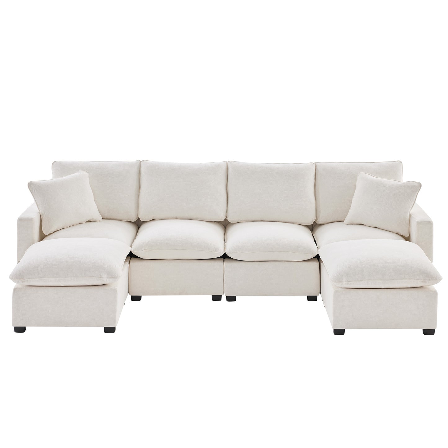 110*57" Modern U Shape Modular Sofa, 6 Seat Chenille Sectional Couch Set with 2 Pillows Included, Freely Combinable Indoor Funiture for Living Room, Apartment, Office, 2 Colors