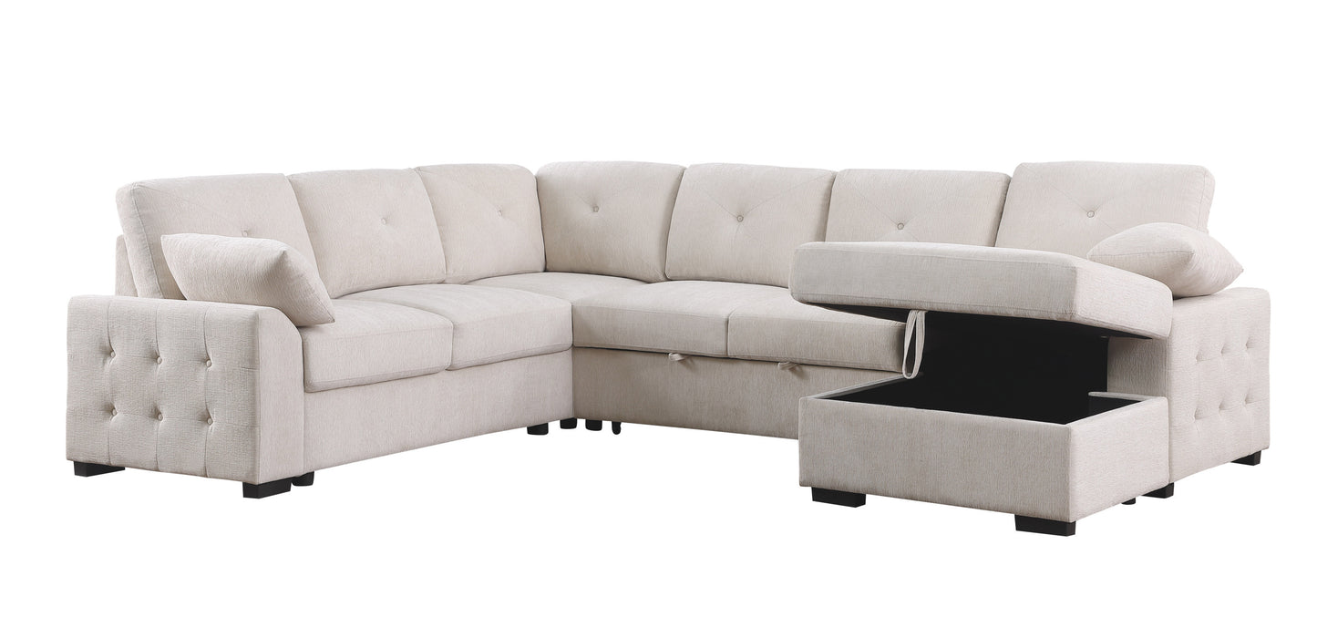 Nyhan Upholstered Corner Sectional with Pull out Loveseat and storaged Chaise