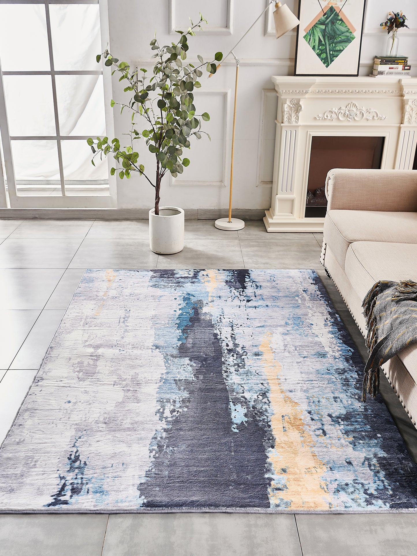 ZARA Collection Abstract Design Gray Blue Yellow (3' ft x 2' ft) Machine Washable Super Soft Area Rug