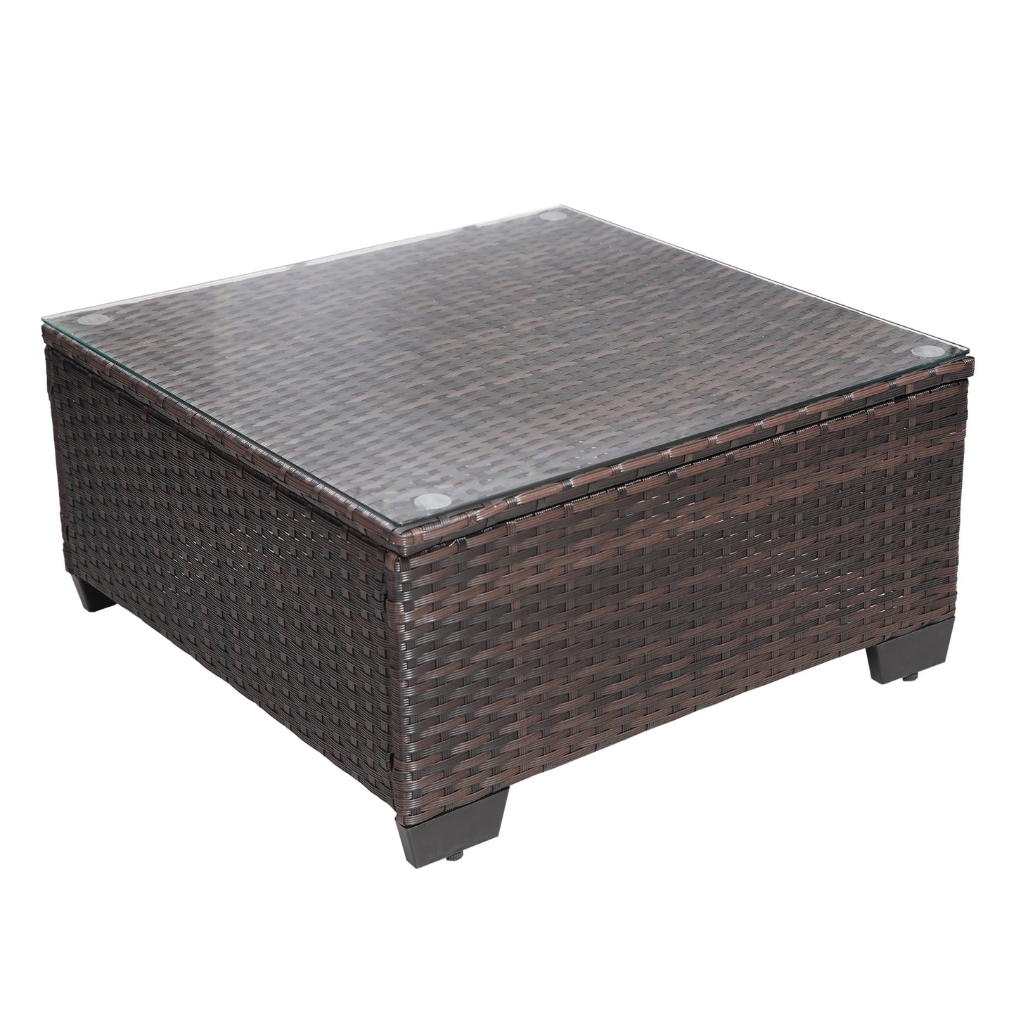 7pc Brown & Beige Patio Set – Outdoor Rattan Sectional w/ Glass Table