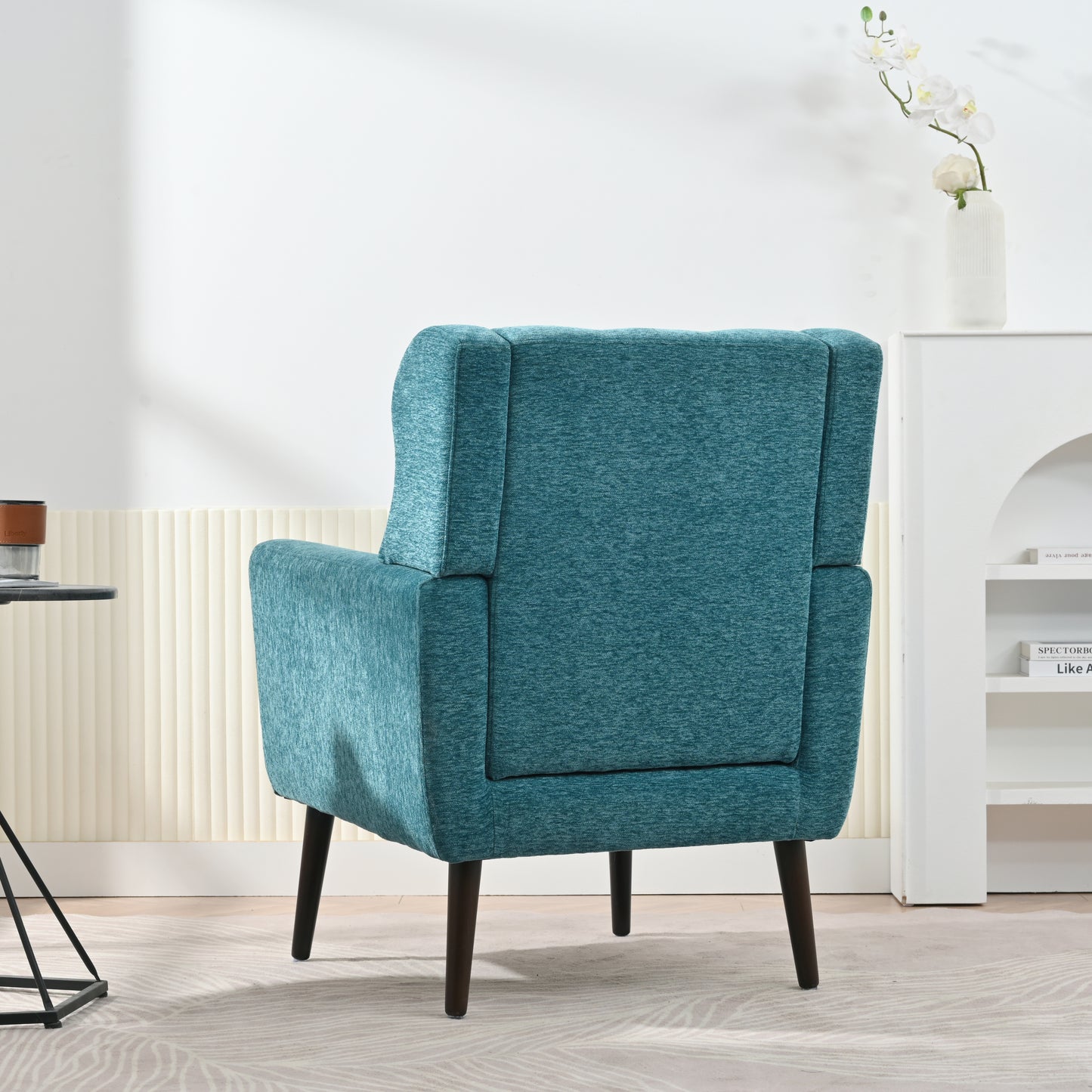 Sillón moderno con acento tapizado y relleno de espuma para sala de estar, cómodo sillón de lectura, moderno de mediados de siglo con tela de chenilla, sillón para sala de estar y dormitorio (verde azulado).