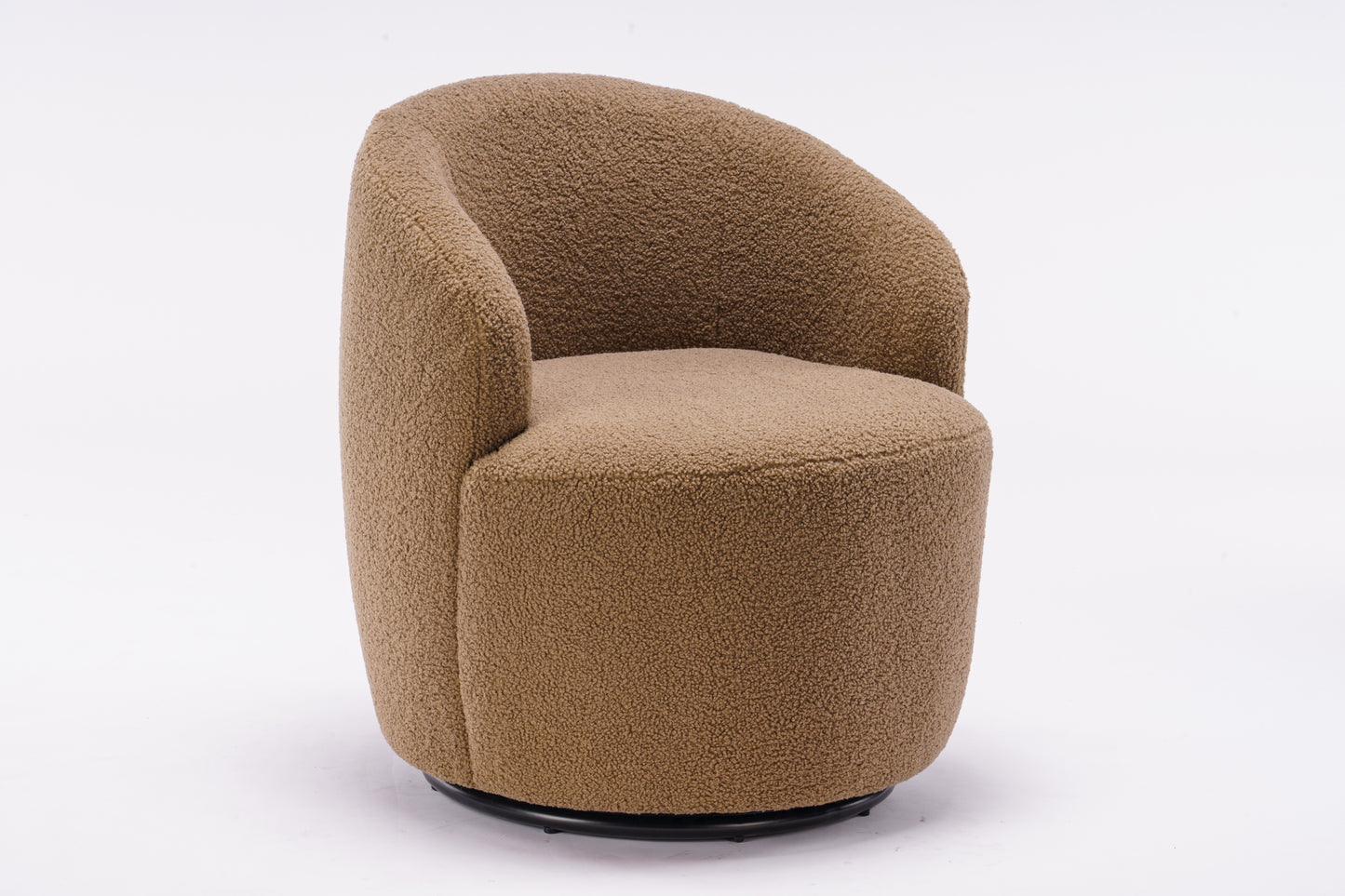 Teddy Fabric Swivel Accent Armchair Barrel Chair With Black Powder Coating Metal Ring,Coffee Brown