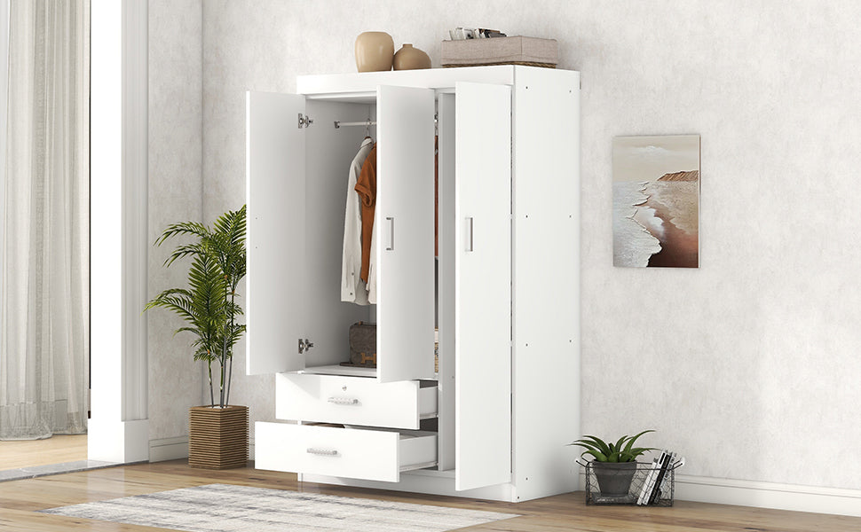 3-Door Wardrobe with 2 Drawers, White