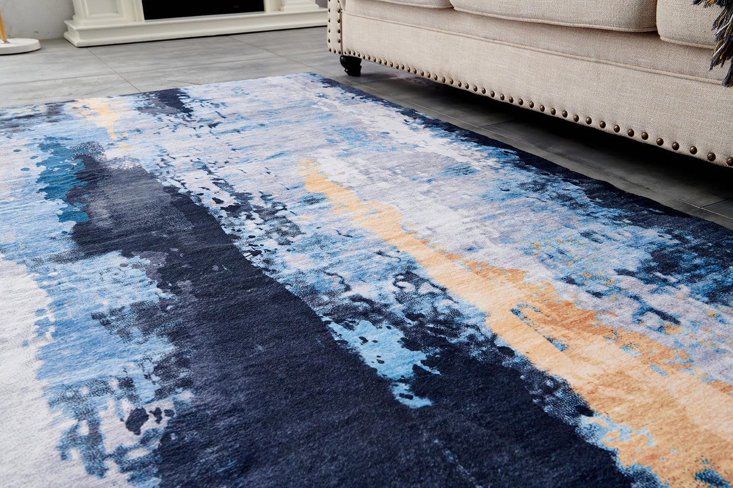 ZARA Collection Abstract Design Gray Blue Yellow (3' ft x 2' ft) Machine Washable Super Soft Area Rug