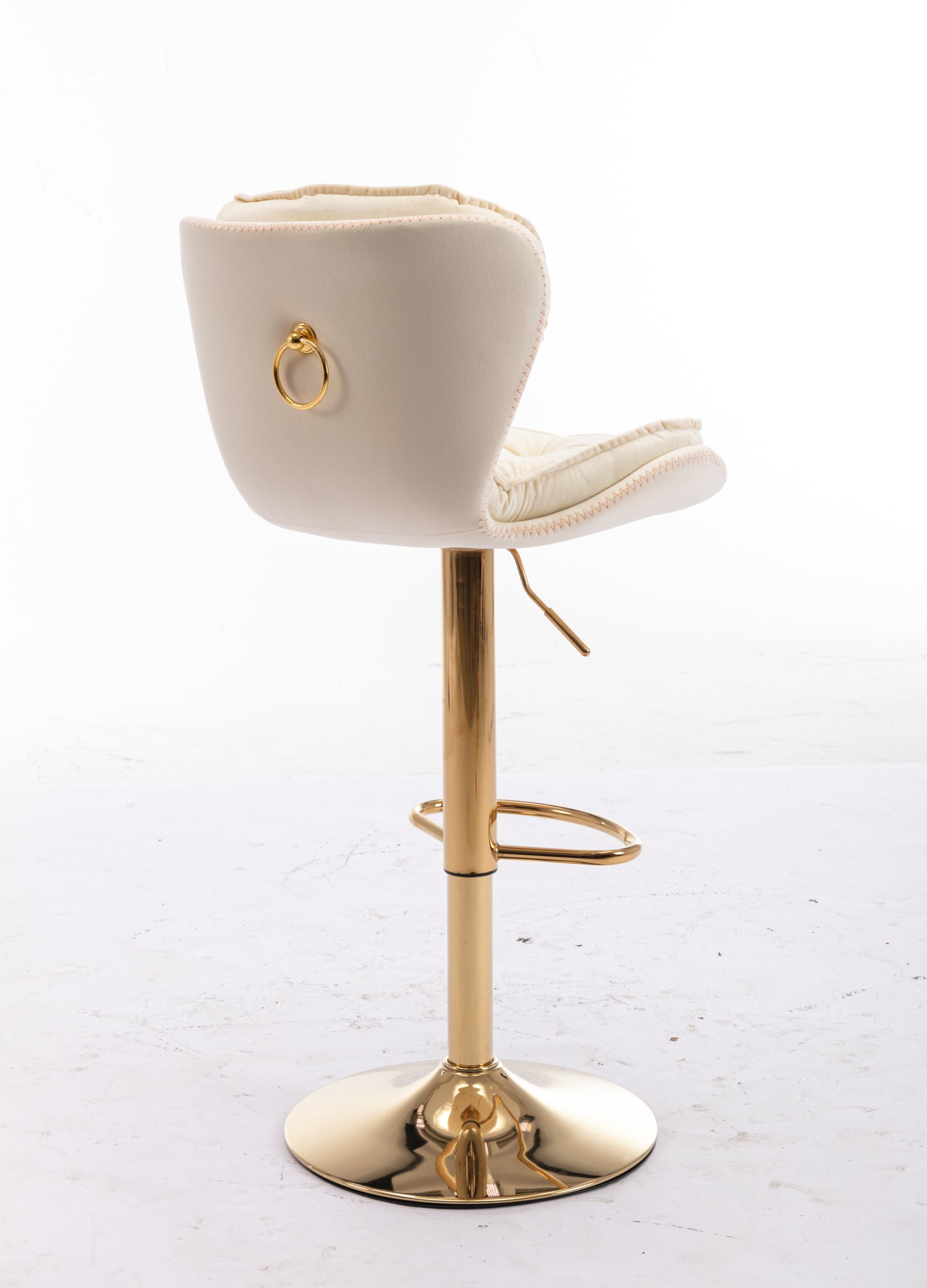 Set of 2 Bar Stools,with Chrome Footrest and Base Swivel Height Adjustable Mechanical Lifting Velvet + Golden Leg Simple Bar Stool-cream