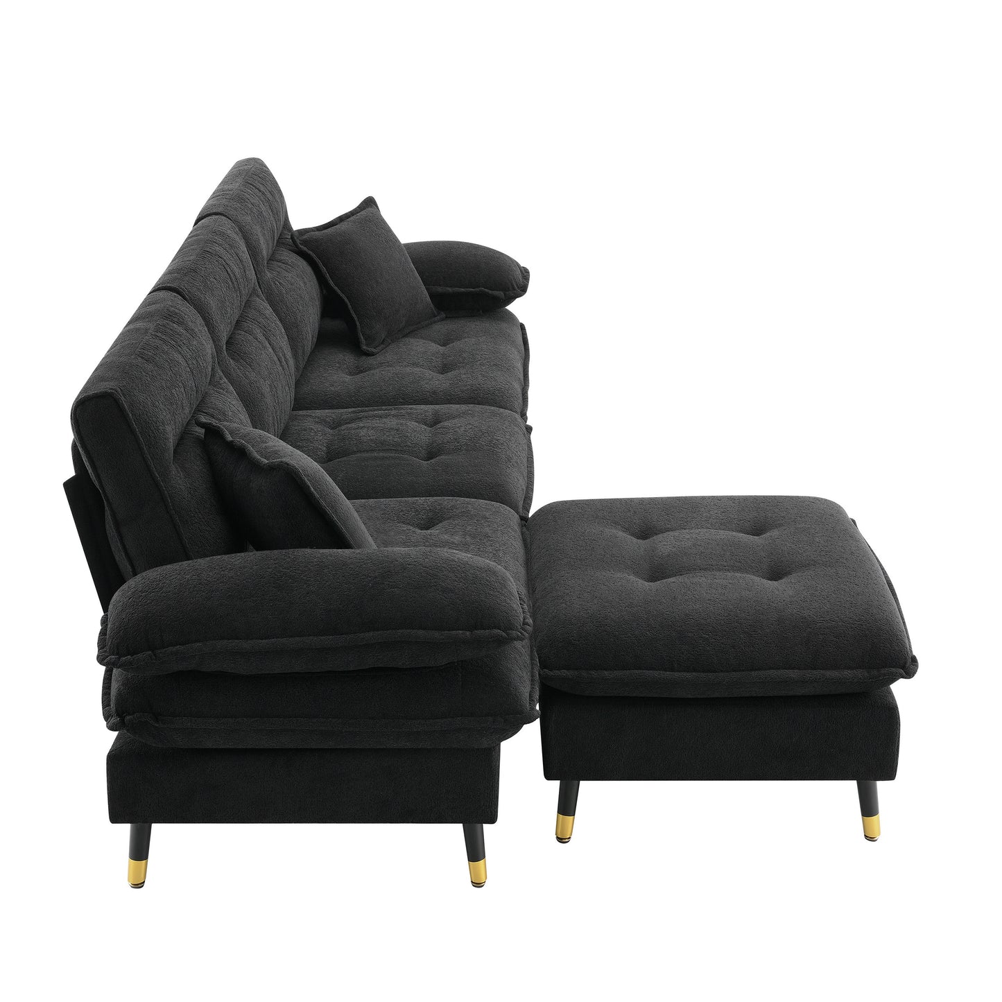 106*66.5" L shaped Convertible Sectional Sofa,4 Seat Tufted Couch Set with Two-tone Adjust Legs,Cloud Chenille Fabric,Movable Ottoman for Living Room, Apartment,Office,3 Colors