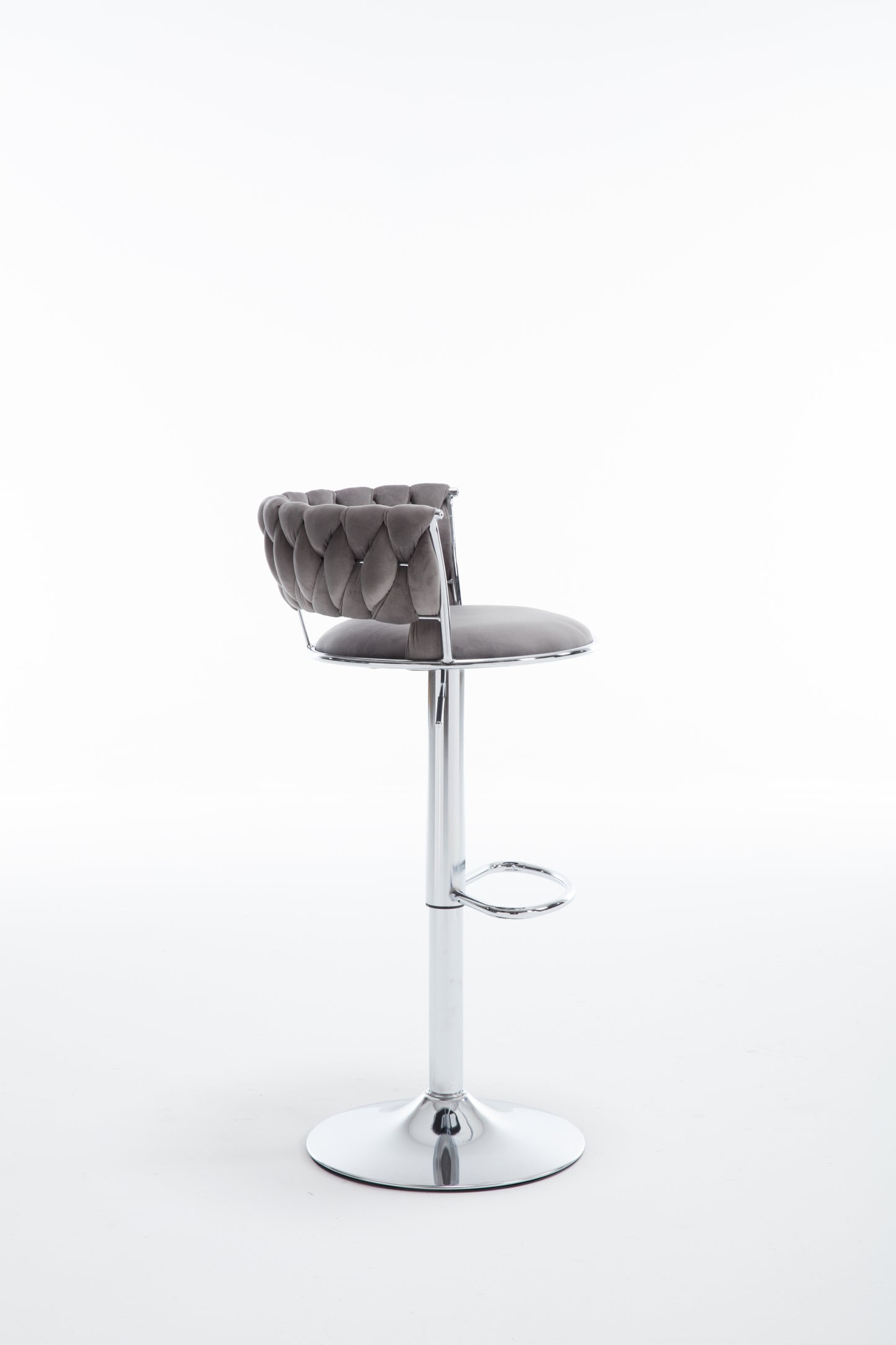 Set of 2 Bar Stools,with Chrome Footrest and Base Swivel Height Adjustable Mechanical Lifting Velvet + Bar Stool-GREY