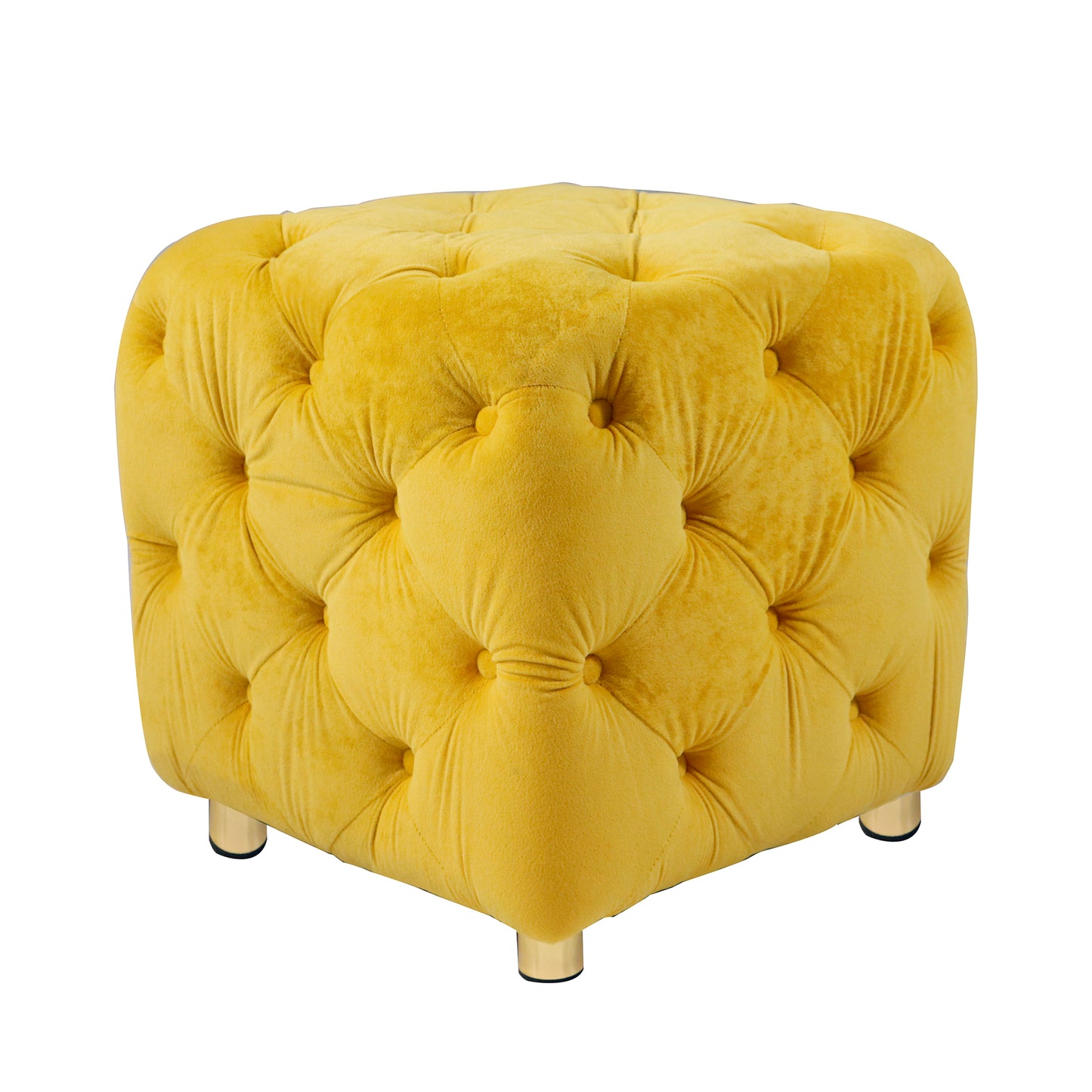 Otomana moderna tapizada en terciopelo amarillo, exquisita mesa auxiliar pequeña, reposapiés suave, tocador y silla de maquillaje, asiento cómodo para sala de estar, dormitorio y entrada.
