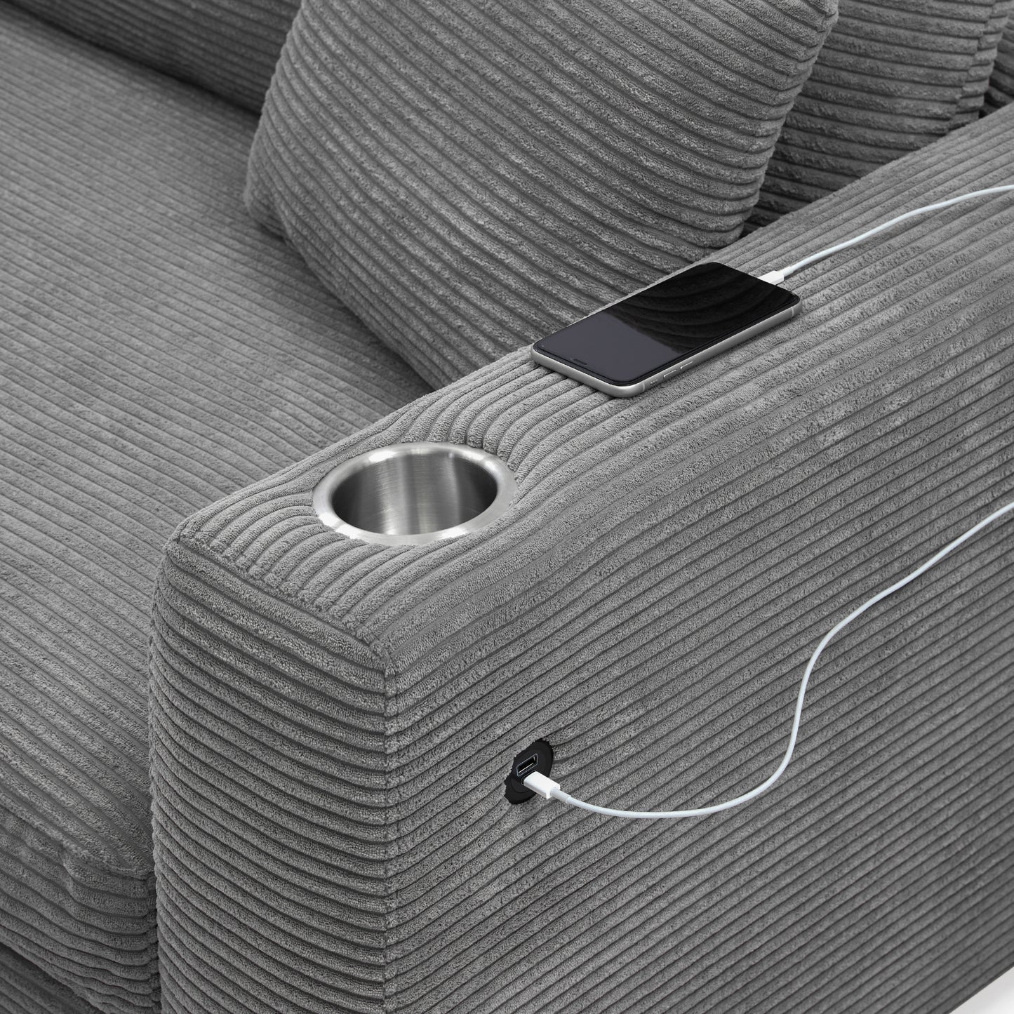 Sofá seccional extragrande de pana de 134 x 54 pulgadas, sofá nube en forma de L con puerto de carga USB, portavasos, sofá cama profundo con chaise longue de 50 pulgadas, cómodo mueble de interior para sala de estar, 3 colores