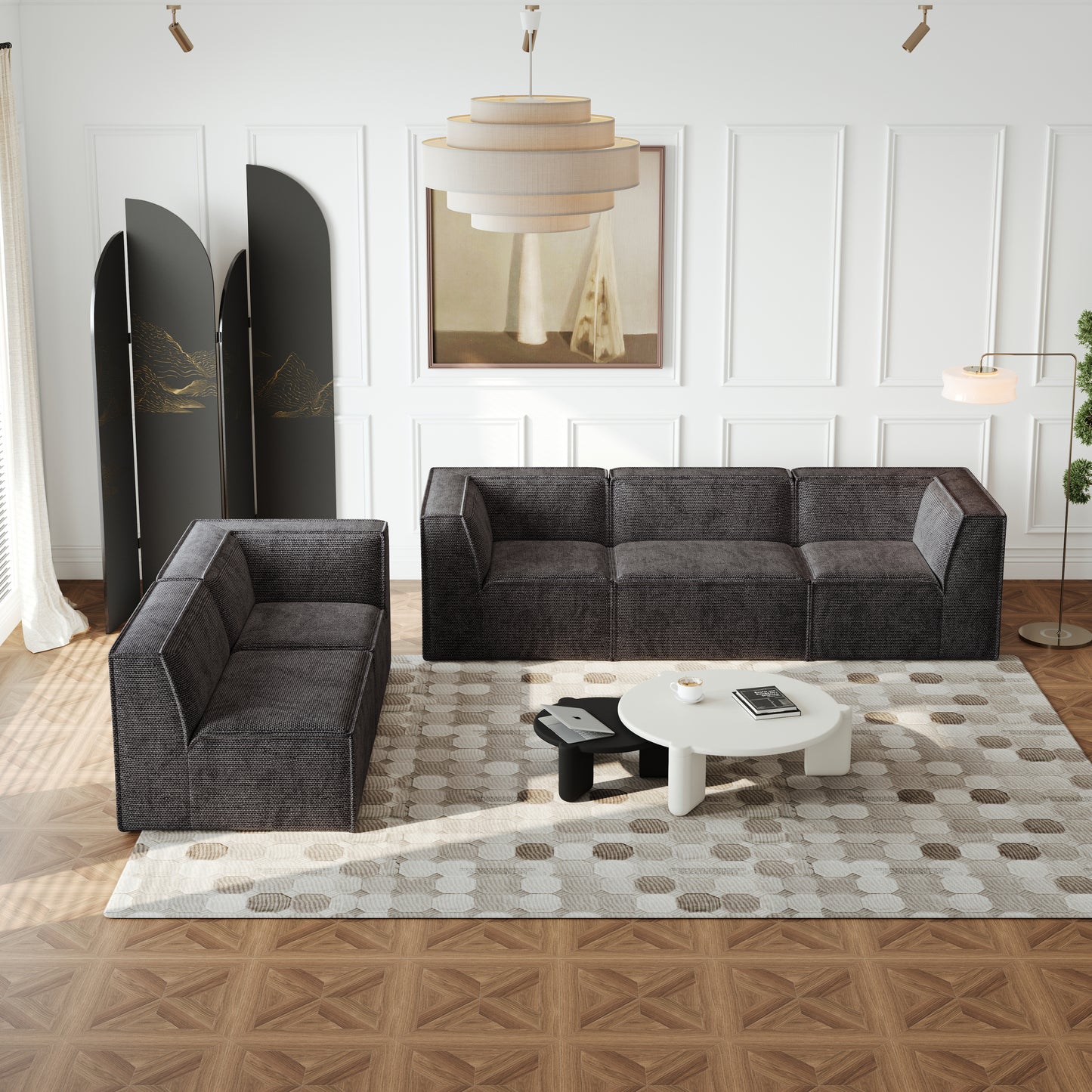 106*106" Chenille Modular L Shaped Sectional Sofa,Luxury Floor Couch Set,Upholstered Indoor Furniture,Foam-Filled Compressed Sofa for Living Room,Bedroom,5 PC Free Combination