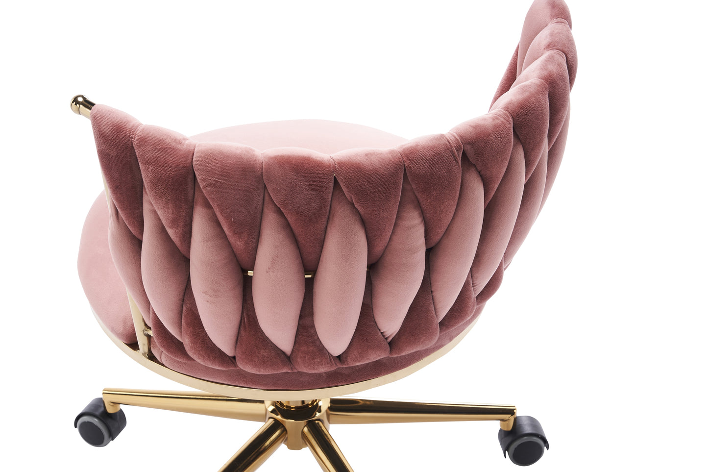 Silla de escritorio tapizada para oficina en casa con ruedas giratorias ajustables, ergonómica para sala de estar, dormitorio, oficina y estudio (rosa)