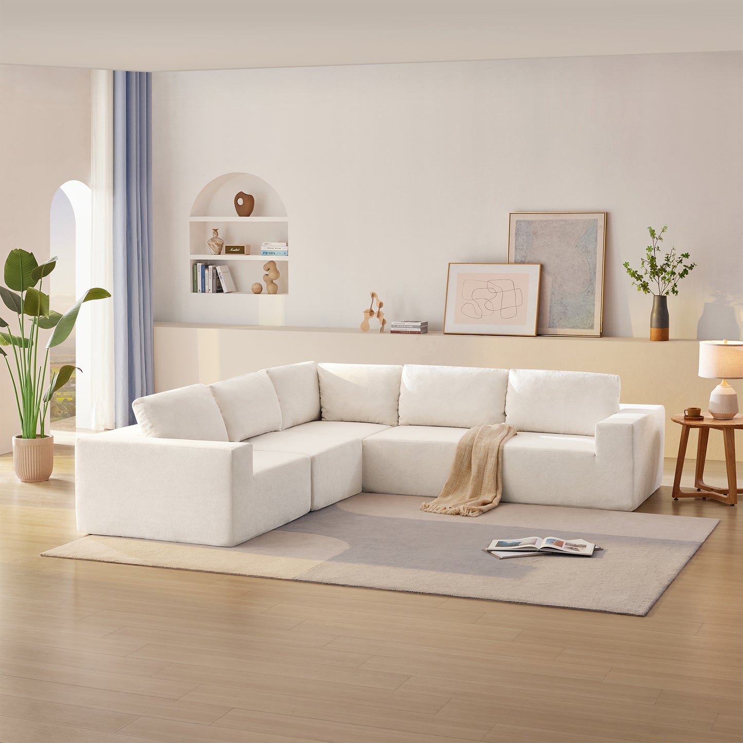 Sofá modular seccional en forma de L de 116 x 116 pulgadas, juego de sofá de piso de lujo, muebles de interior tapizados, sofá de espuma comprimida para sala de estar y dormitorio, combinación de 5 piezas, 3 colores