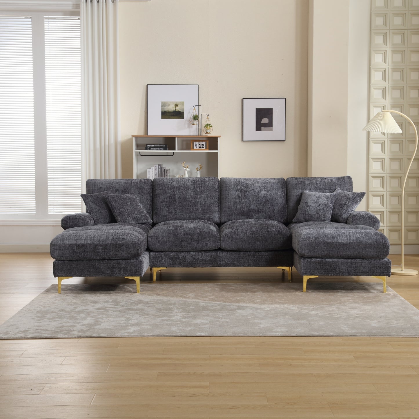 UNITED Modern Large chenille Fabric U-Shape Sectional Sofa