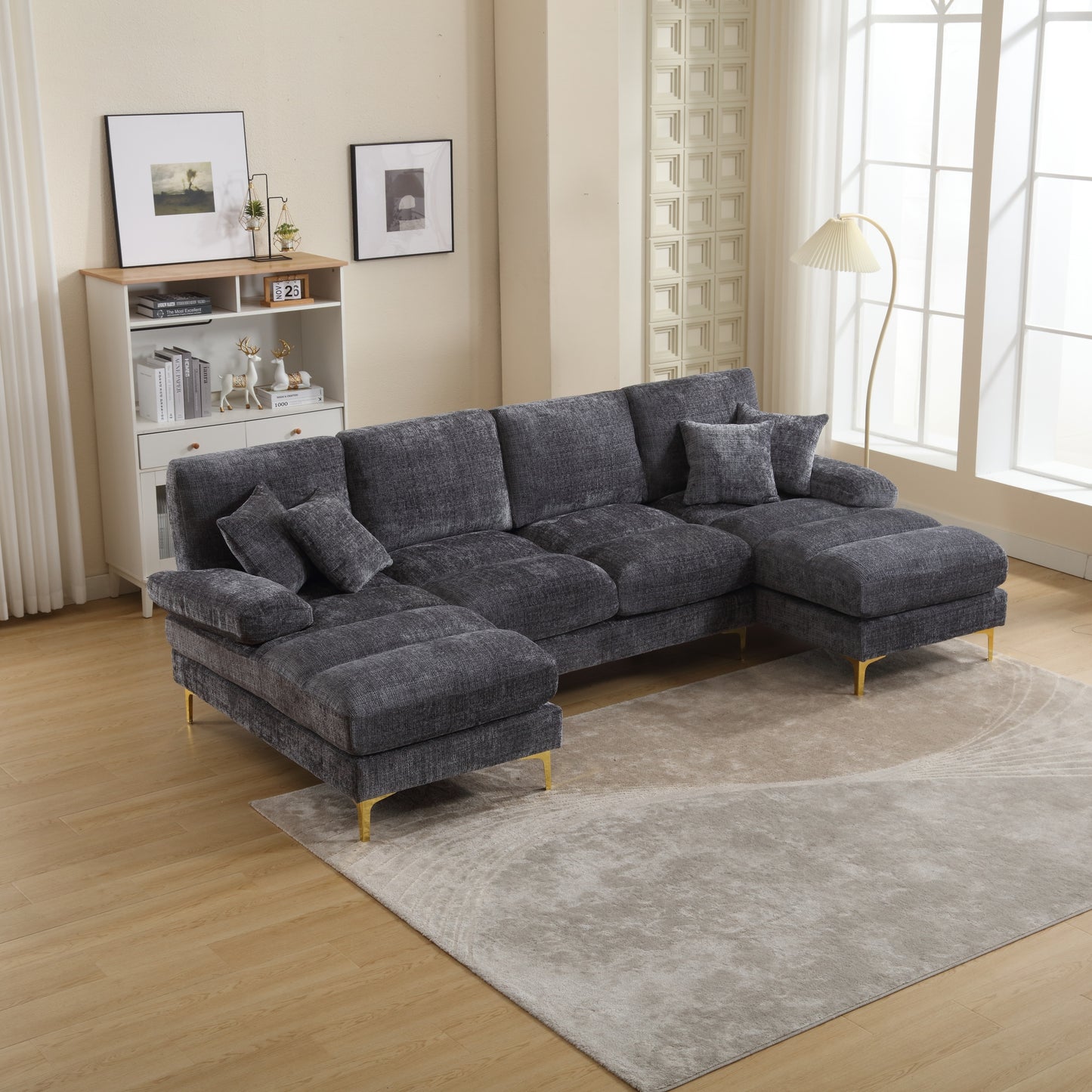 UNITED Modern Large chenille Fabric U-Shape Sectional Sofa