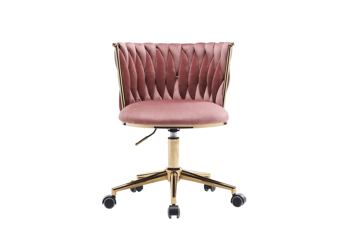 Silla de escritorio tapizada para oficina en casa con ruedas giratorias ajustables, ergonómica para sala de estar, dormitorio, oficina y estudio (rosa)