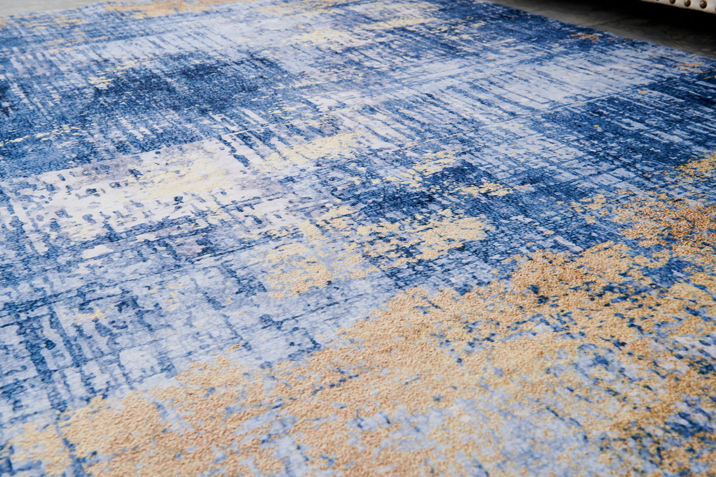 ZARA Collection Abstract Design Blue Gold (6' ft x 4' ft) Machine Washable Super Soft Area Rug