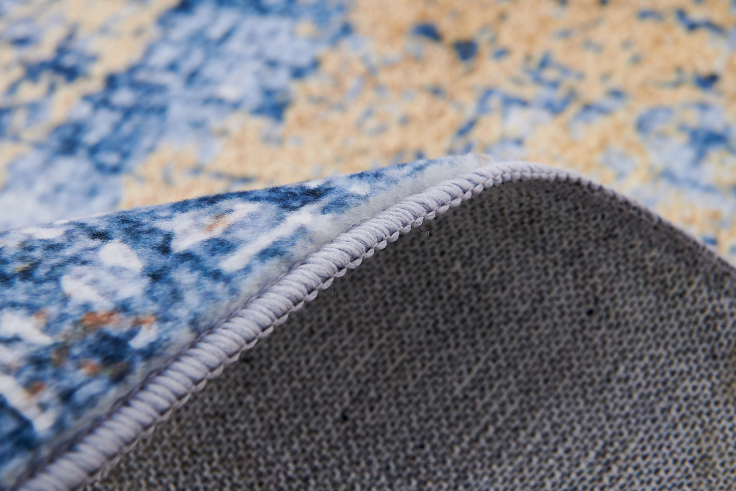 ZARA Collection Abstract Design Blue Gold (6' ft x 4' ft) Machine Washable Super Soft Area Rug