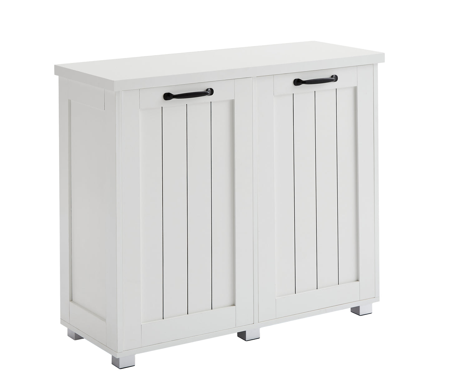 Gabinete de basura abatible de dos compartimentos, gabinete de basura de cocina a prueba de mascotas con tabla de cortar, gabinete clasificador de ropa independiente, cesto para ropa sucia, blanco