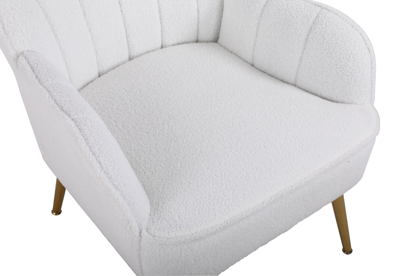 Sillón moderno y ergonómico de tela suave color blanco marfil para sala de estar, dormitorio, hogar, con patas doradas y patas ajustables para interiores.