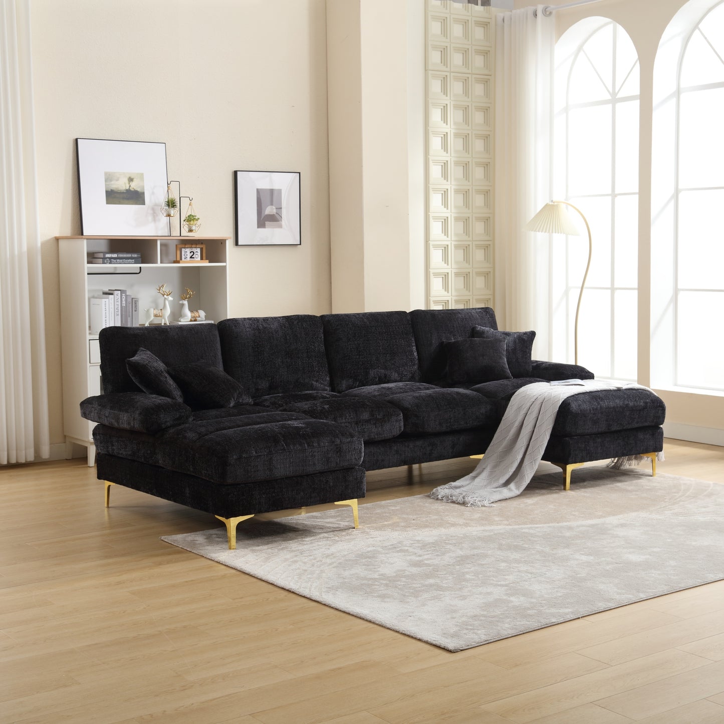 UNITED Modern Large chenille Fabric U-Shape Sectional Sofa