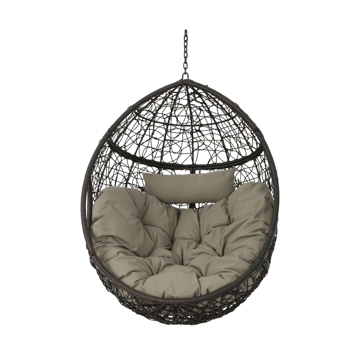Kylie Hanging Basket Chair Brown - Cozy Rattan Design with Water-Resistant Cushions