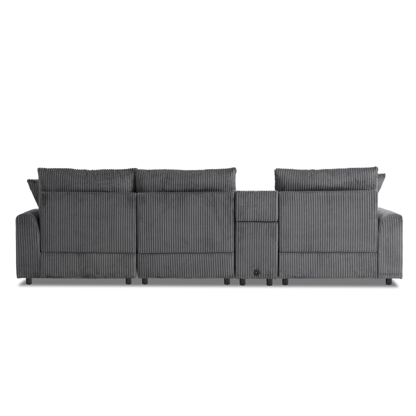 114*64'' Corduroy Sectional Sofa with Bluetooth Speakers,L Shaped Couch with Console,USB Charger,Cup Holders,Storage,Ottoman,Deep and Wide Seat Cloud Sofa for Living Room,Apartment,2 Colors