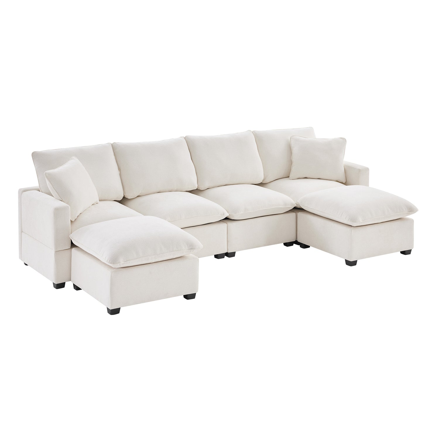 110*57" Modern U Shape Modular Sofa, 6 Seat Chenille Sectional Couch Set with 2 Pillows Included, Freely Combinable Indoor Funiture for Living Room, Apartment, Office, 2 Colors