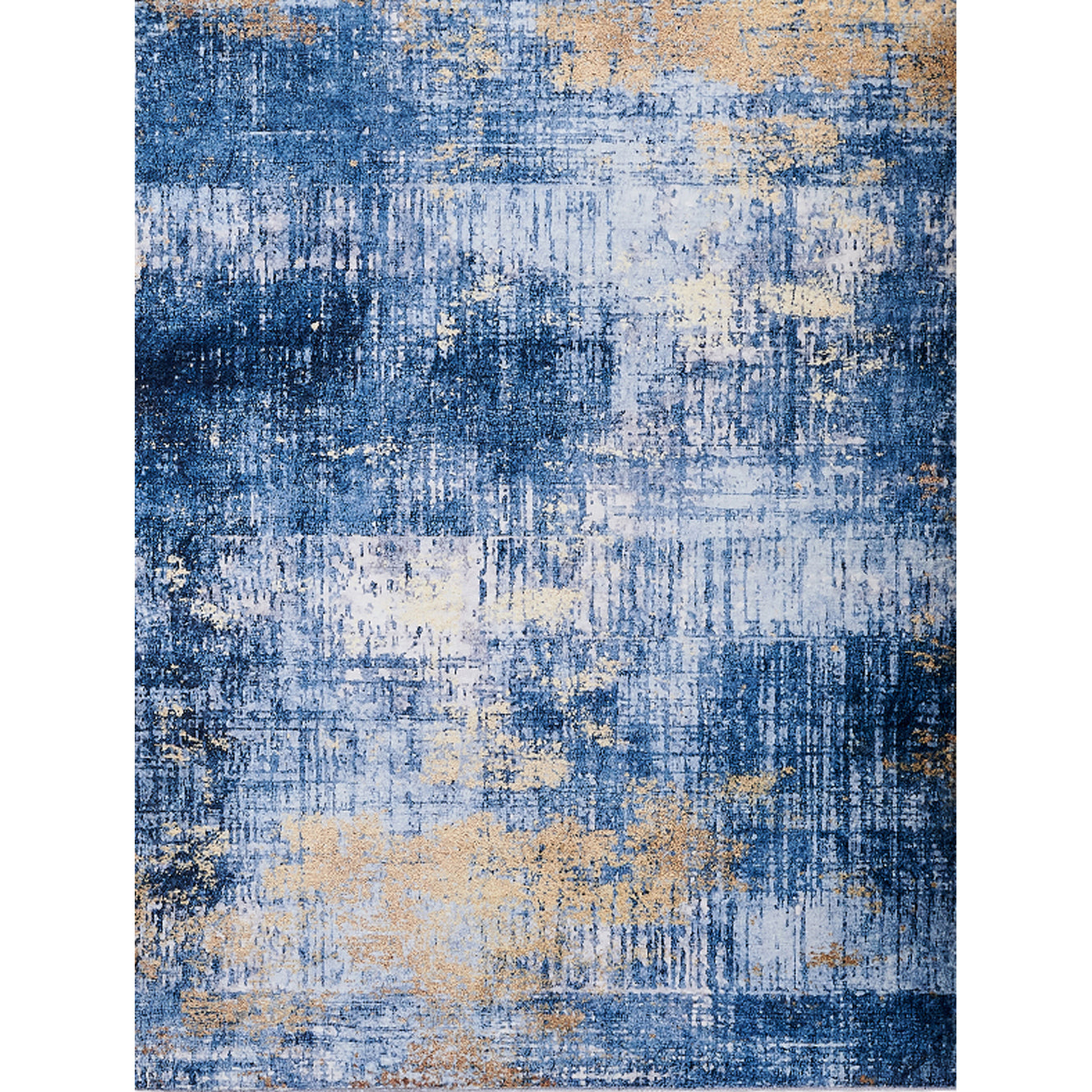 ZARA Collection Abstract Design Blue Gold (6' ft x 4' ft) Machine Washable Super Soft Area Rug