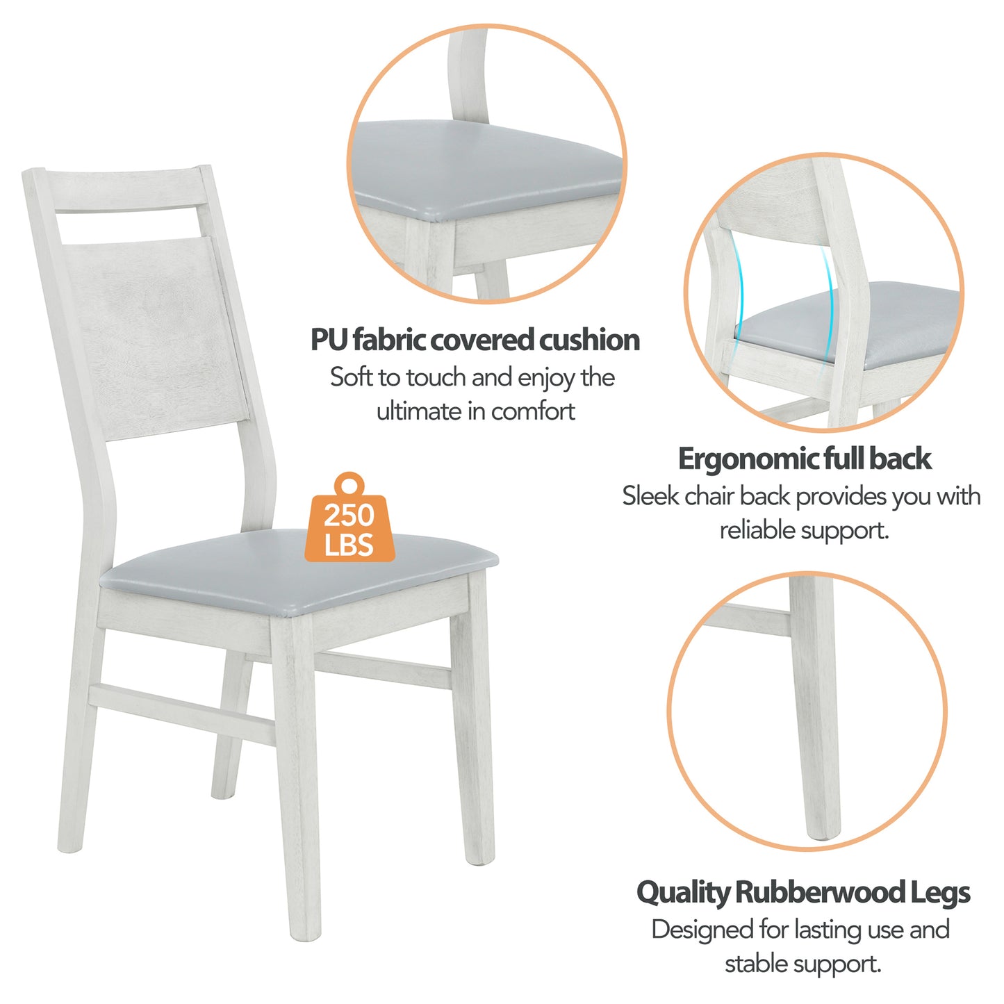 TOPMAX Farmhouse 6-Piece Wood Dining Table Set with 4 Upholstered Chairs and Bench, Gray