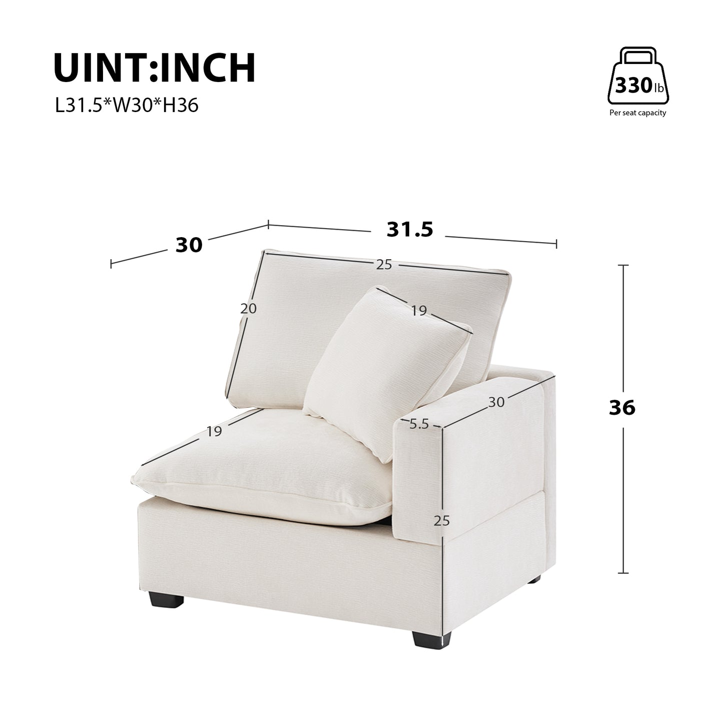 31.5*30" Right Seat Module for Modular Sectional Sofa,Chenille,2 Colors