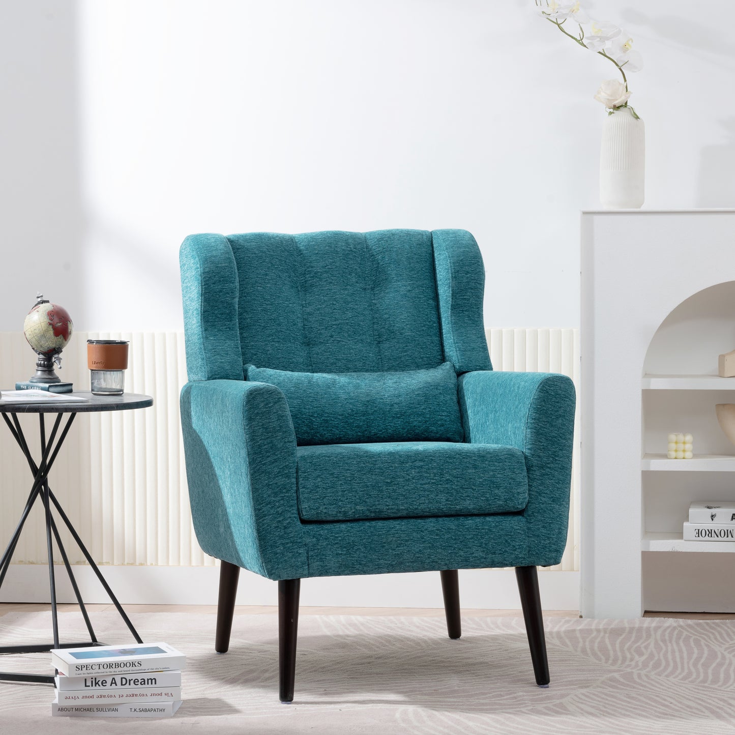 Sillón moderno con acento tapizado y relleno de espuma para sala de estar, cómodo sillón de lectura, moderno de mediados de siglo con tela de chenilla, sillón para sala de estar y dormitorio (verde azulado).