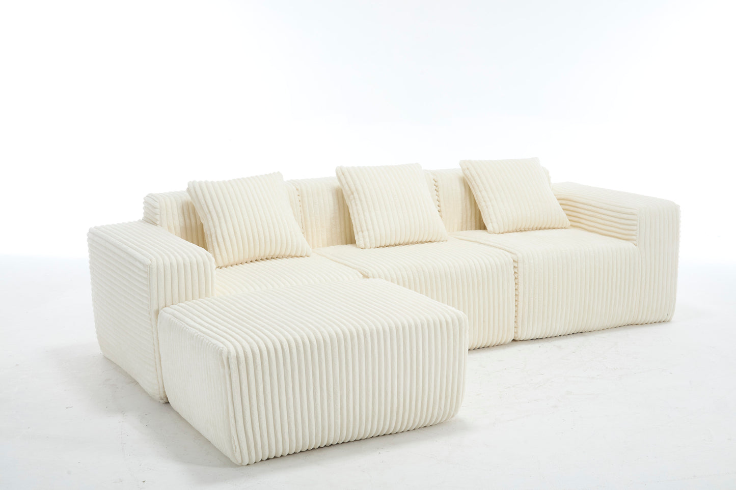 Modern Minimalist Modular Sectional Sofa, L-Shape Upholstered Cloud Couch with Deep Seats, Right Facing Chaise for Living Room-White