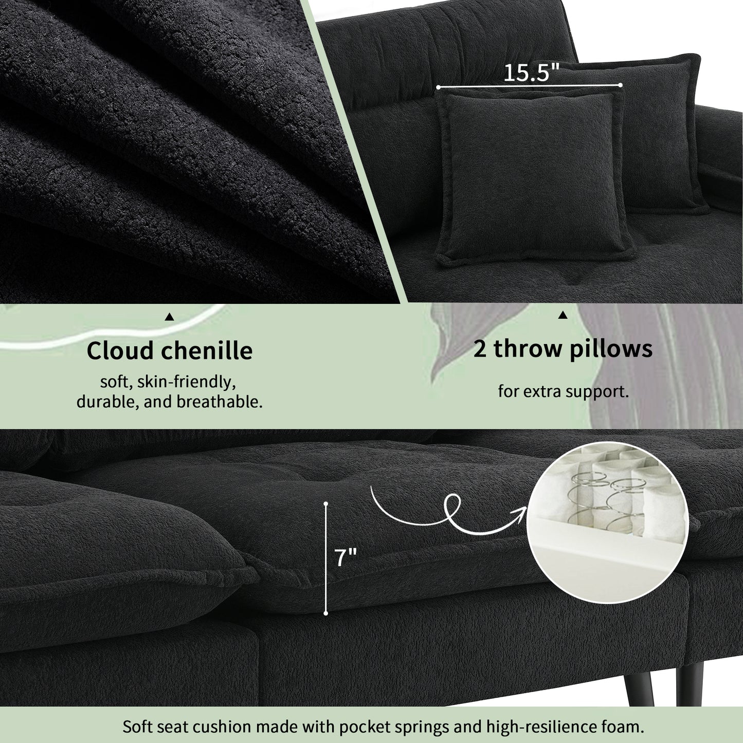 106*66.5" L shaped Convertible Sectional Sofa,4 Seat Tufted Couch Set with Two-tone Adjust Legs,Cloud Chenille Fabric,Movable Ottoman for Living Room, Apartment,Office,3 Colors