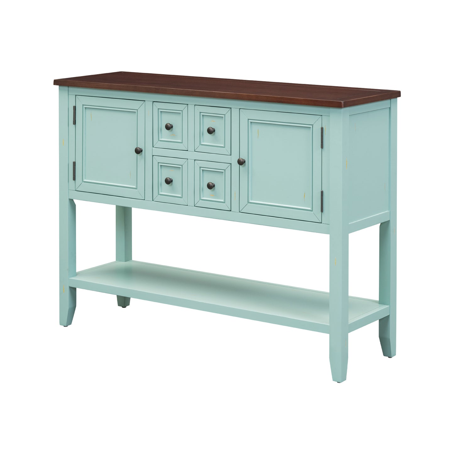 TREXM Cambridge Series Ample Storage Vintage Console Table with Four Small Drawers and Bottom Shelf for Living Rooms, Entrances and Kitchens (Retro Blue, OLD SKU: WF190263AAC)