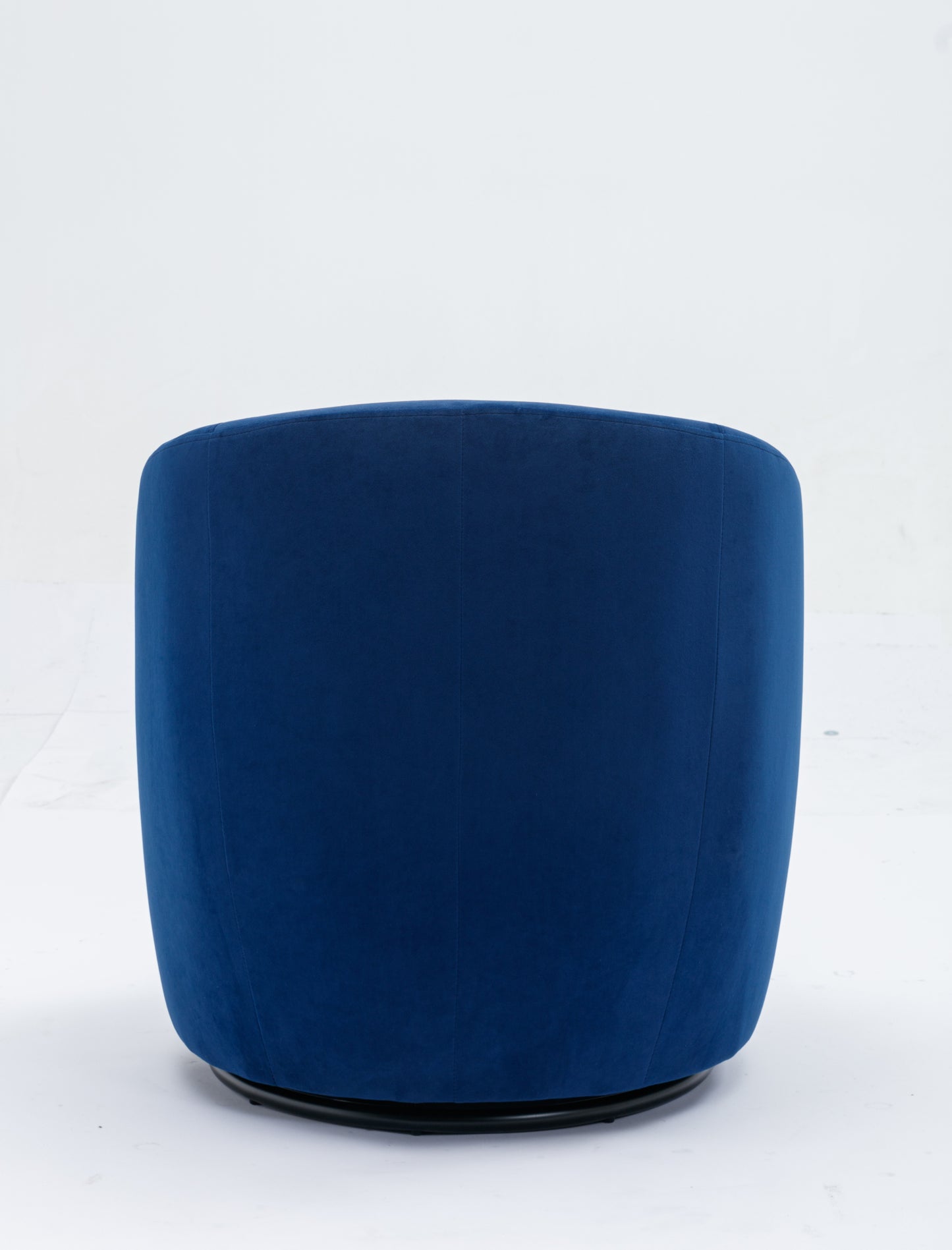 Sillón giratorio de terciopelo con acento tipo barril y aro metálico con revestimiento en polvo negro, color azul