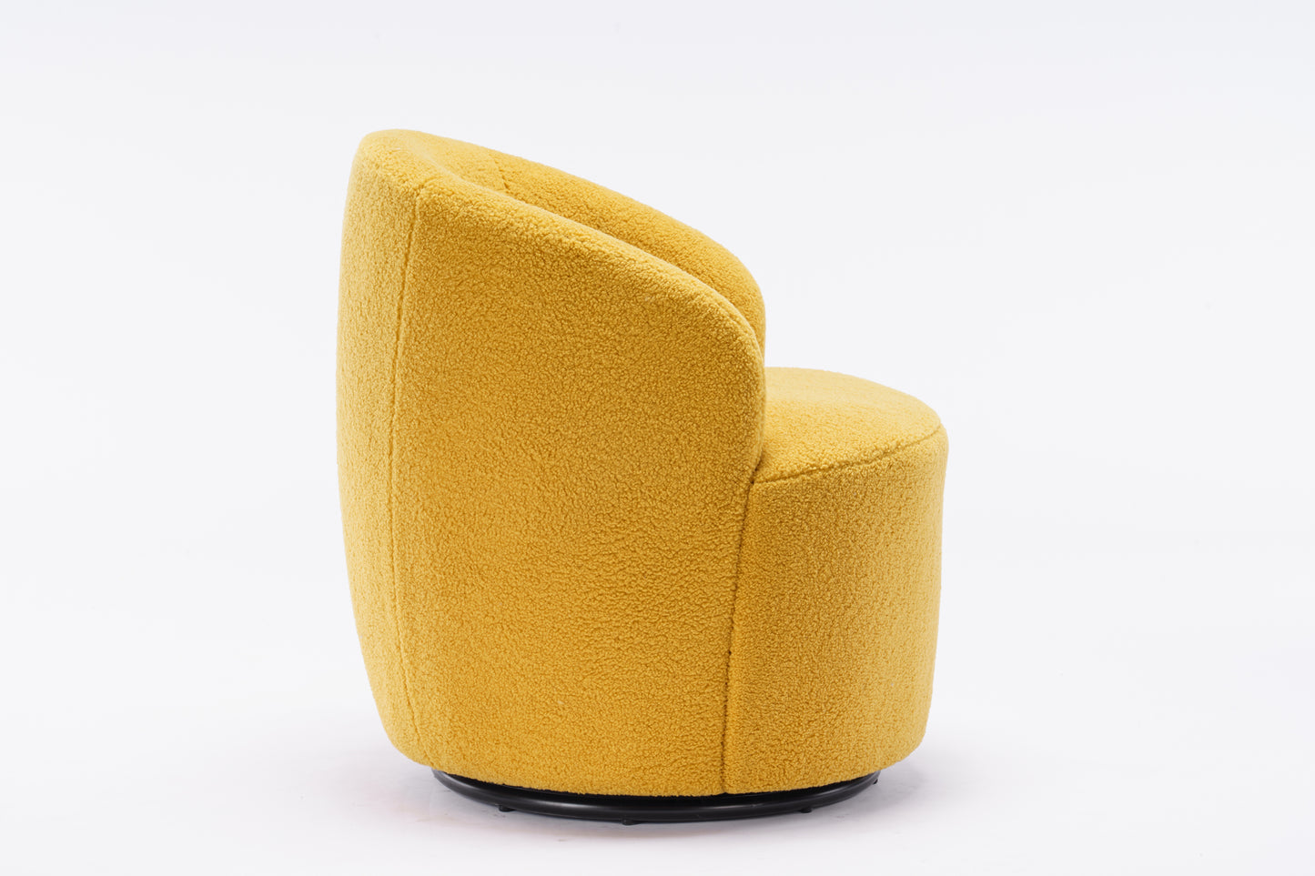 Sillón giratorio de tela Teddy con acento tipo barril y aro metálico con recubrimiento en polvo negro, amarillo