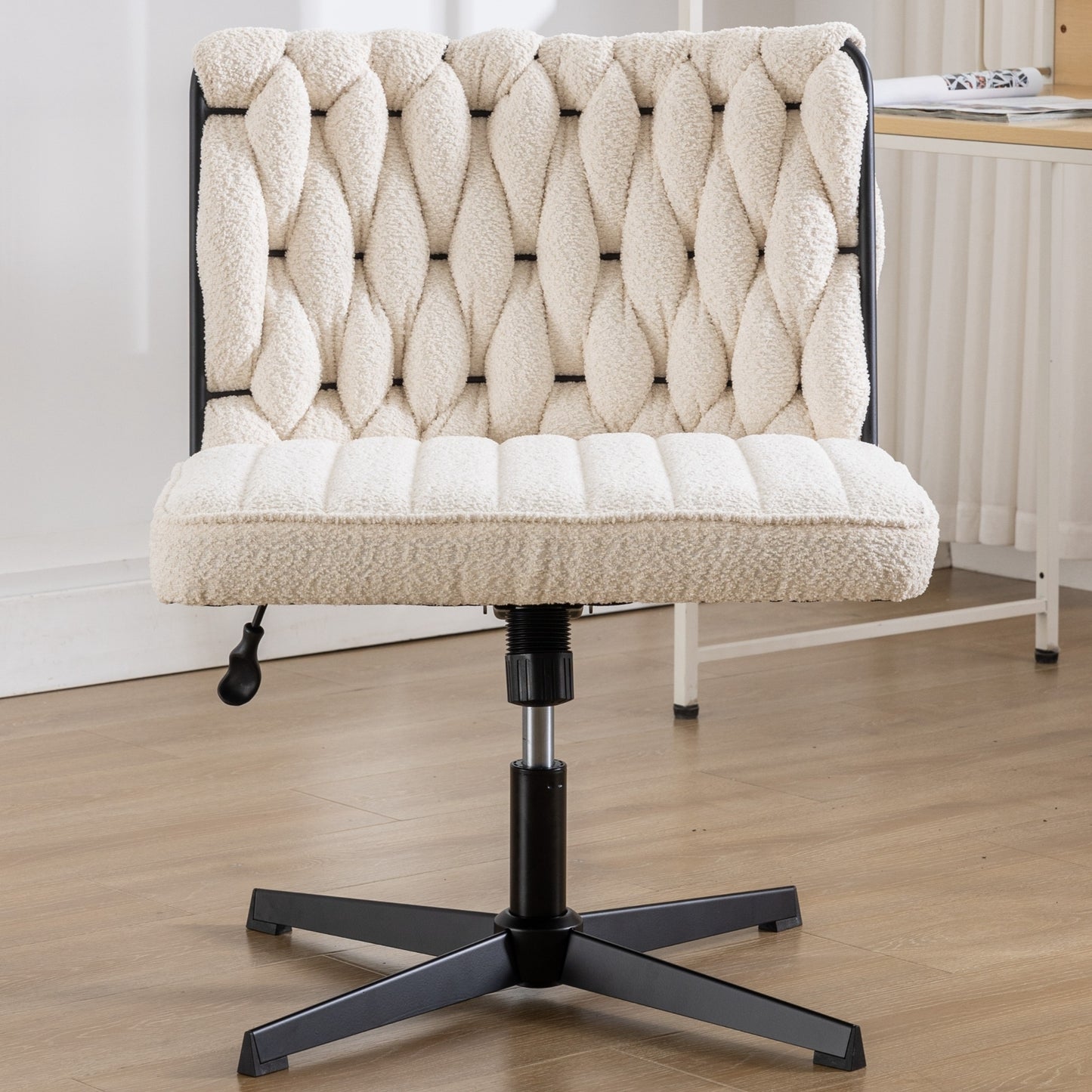 Armless Office Desk Chair No Wheels, WHITE