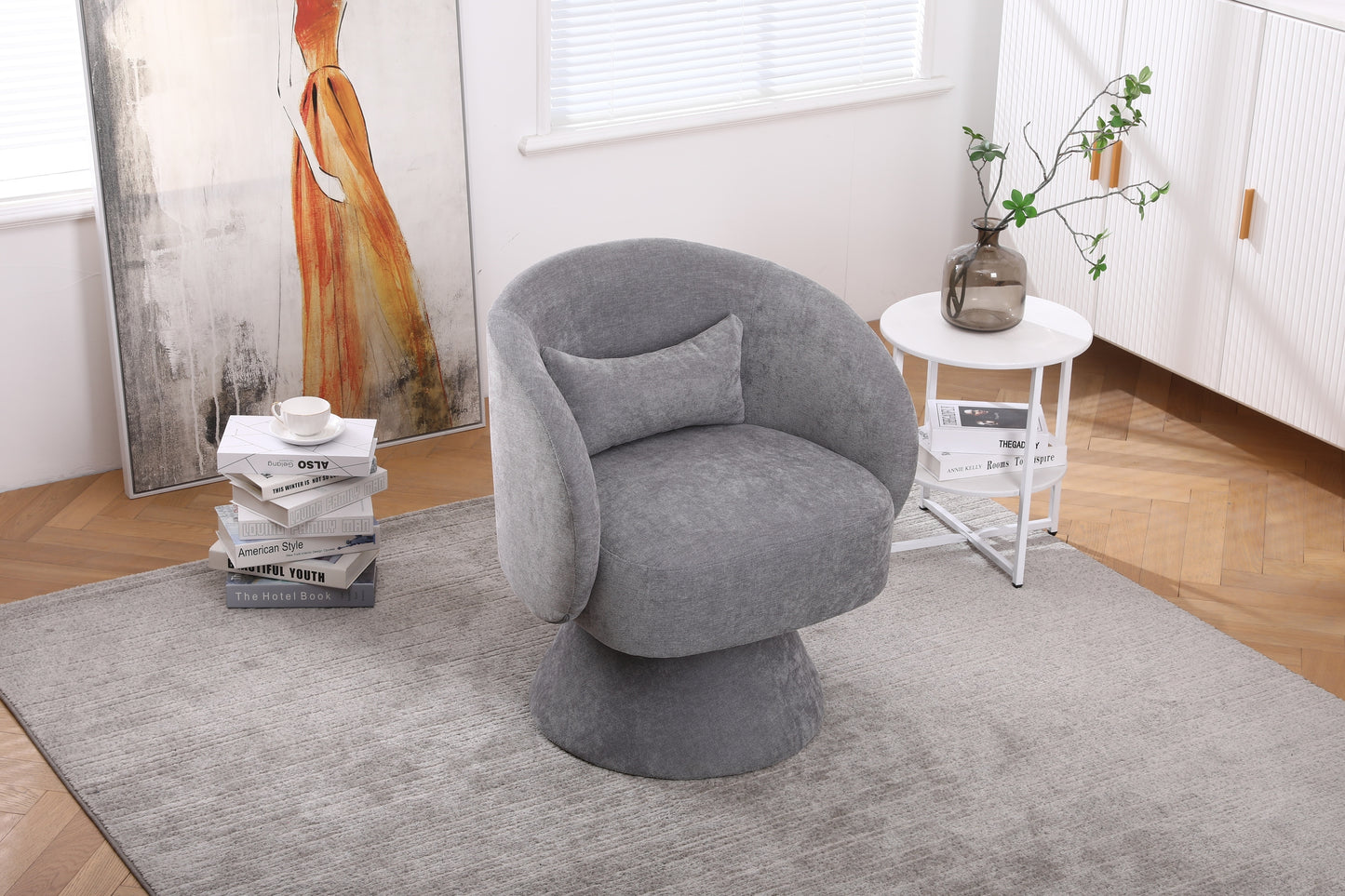 Swivel Accent Chair Armchair, Round Barrel Chair in Fabric for Living Room Bedroom(Light Grey)