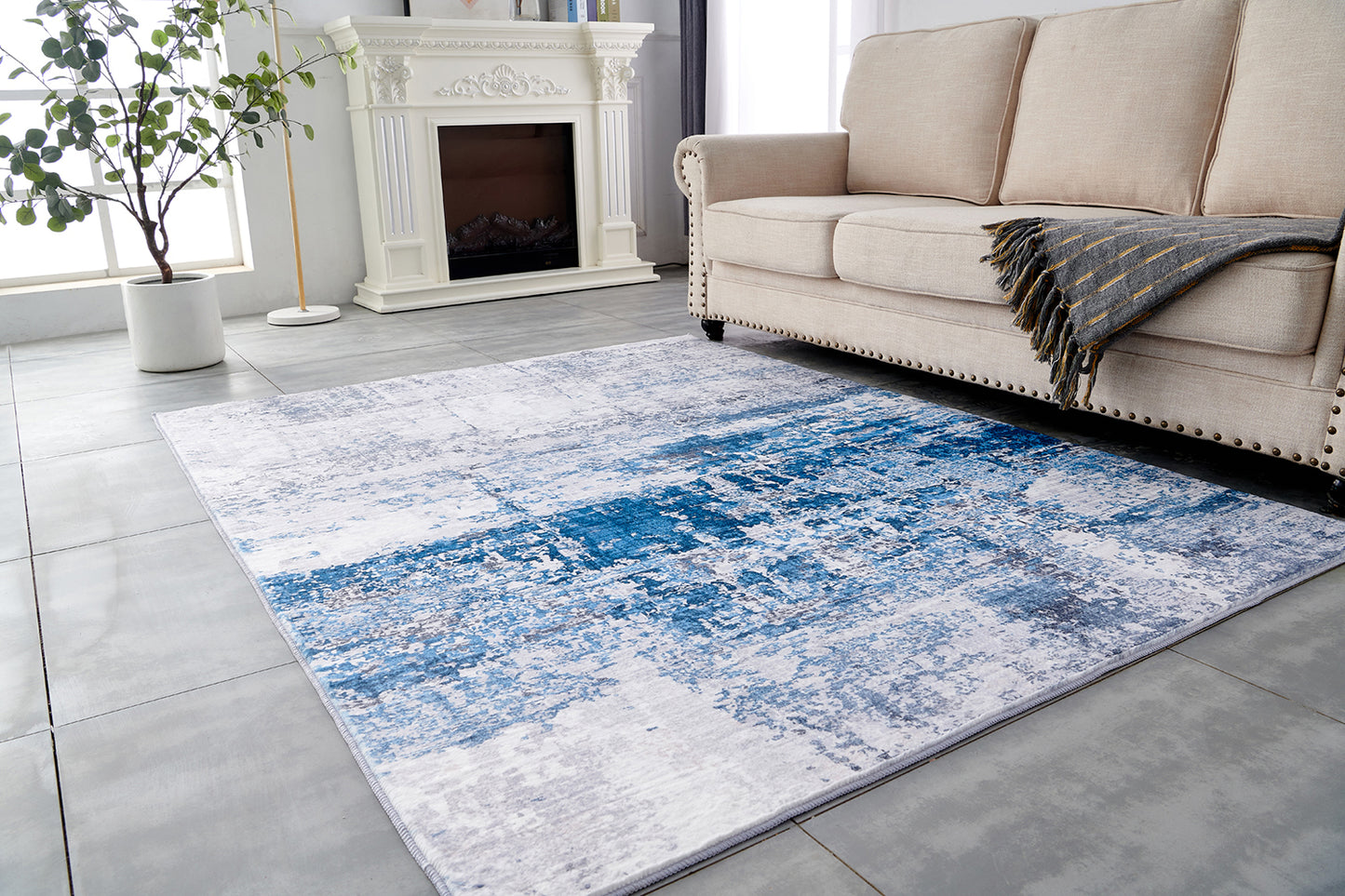 ZARA Collection Abstract Design Gray Turquoise (5' ft x 3' ft) Machine Washable Super Soft Area Rug