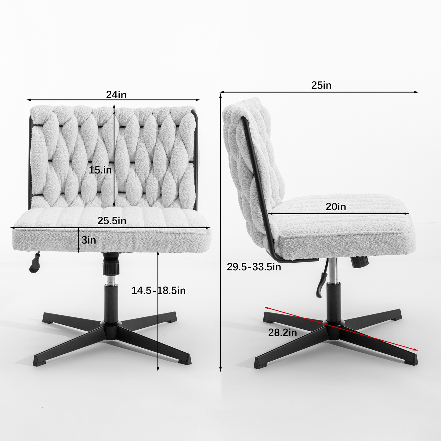 Armless Office Desk Chair No Wheels, WHITE