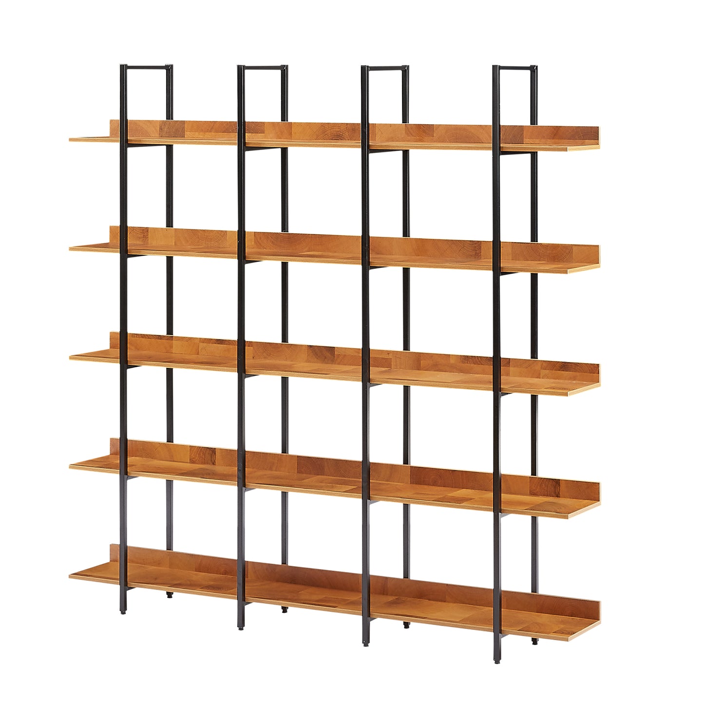 Estantería de 5 niveles para oficina en casa, estilo industrial vintage, tablero de MDF, estructura de metal negro, color marrón.