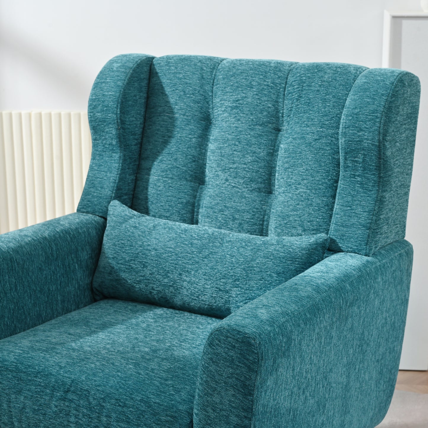 Sillón moderno con acento tapizado y relleno de espuma para sala de estar, cómodo sillón de lectura, moderno de mediados de siglo con tela de chenilla, sillón para sala de estar y dormitorio (verde azulado).