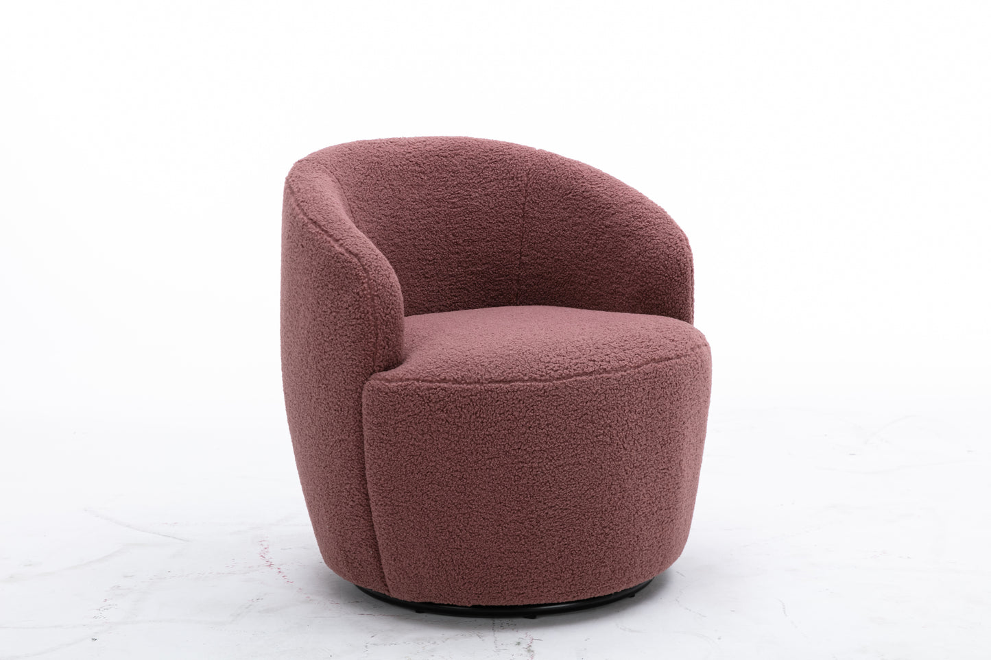 Teddy Fabric Swivel Accent Armchair Barrel Chair With Black Powder Coating Metal Ring,Dark Red