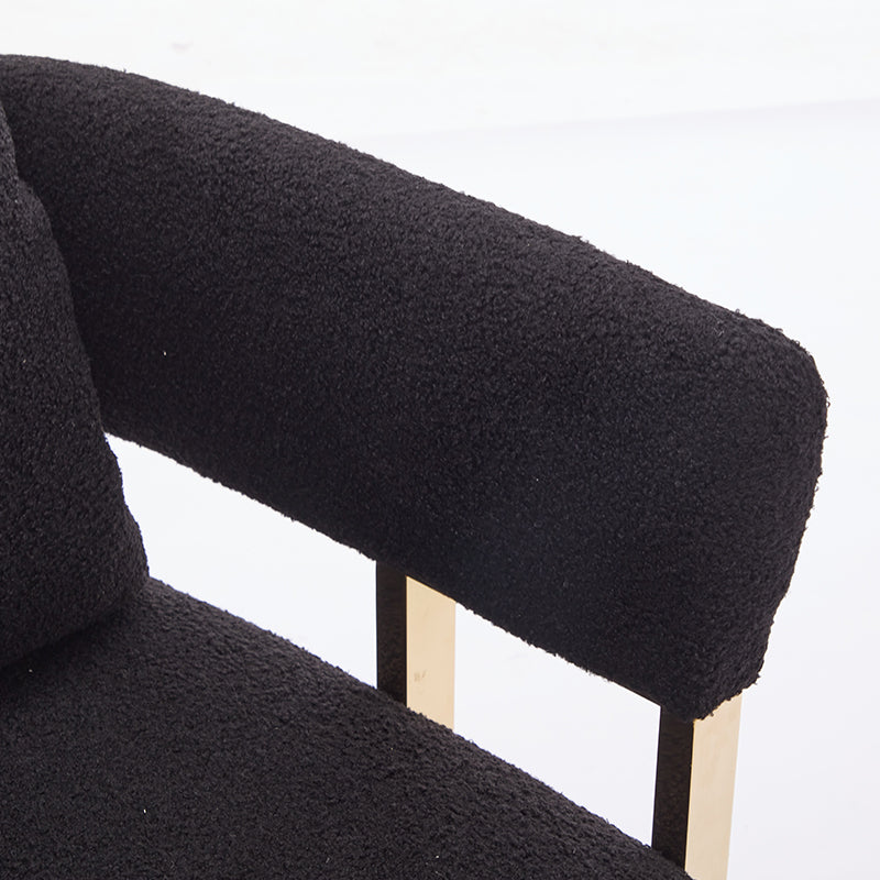 TS Modern decorative chair, living room side chair with gold metal legs, no wheels, suitable for dressing area, reception room, office,Teddy fleece upholstered metal foot sofa 2PCS Black