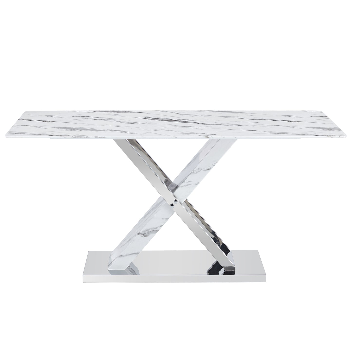 Table and chair set, modern dining table, imitation marble white top and silver legs, soft and comfortable dining chair, perfect for dinner, meetings, home and office decor