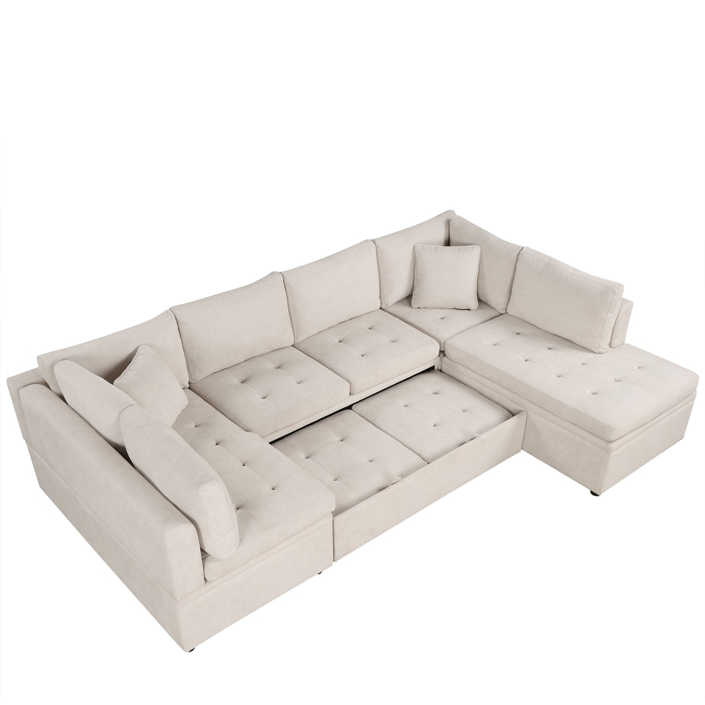 Sofá seccional extragrande de 117.3" en forma de U, sofá cama extraíble con dos cojines para sala de estar, color beige