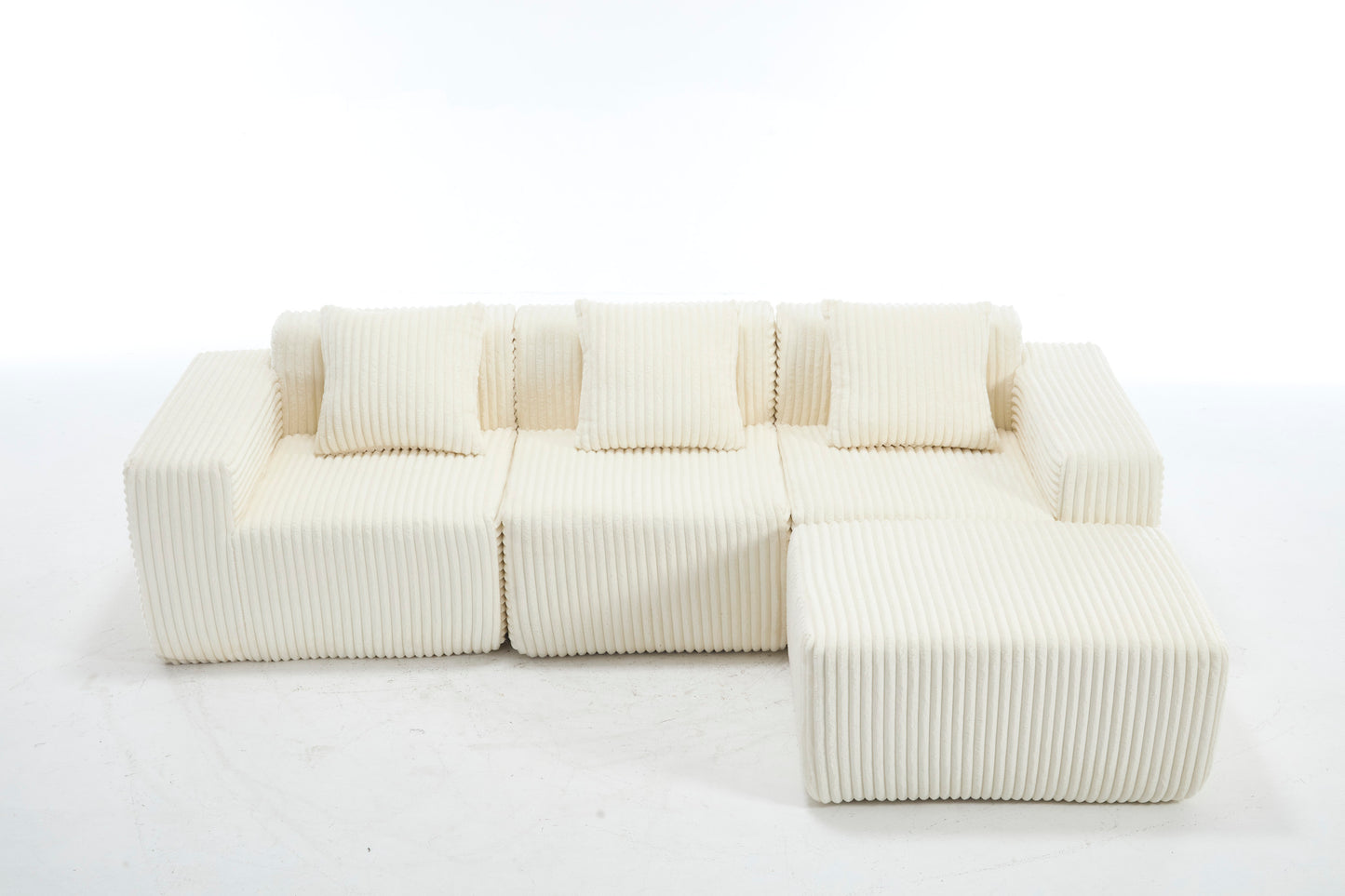 Modern Minimalist Modular Sectional Sofa, L-Shape Upholstered Cloud Couch with Deep Seats, Right Facing Chaise for Living Room-White