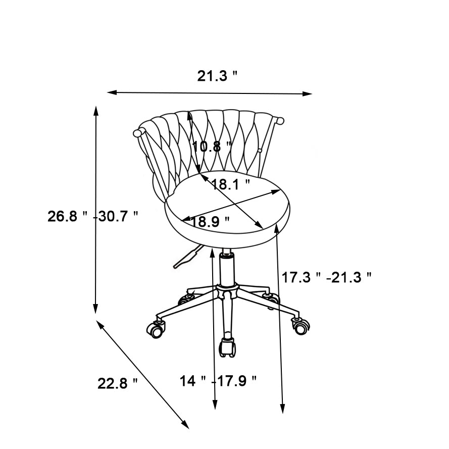 Silla de escritorio tapizada para oficina en casa con ruedas giratorias ajustables, ergonómica para sala de estar, dormitorio, oficina y estudio (rosa)
